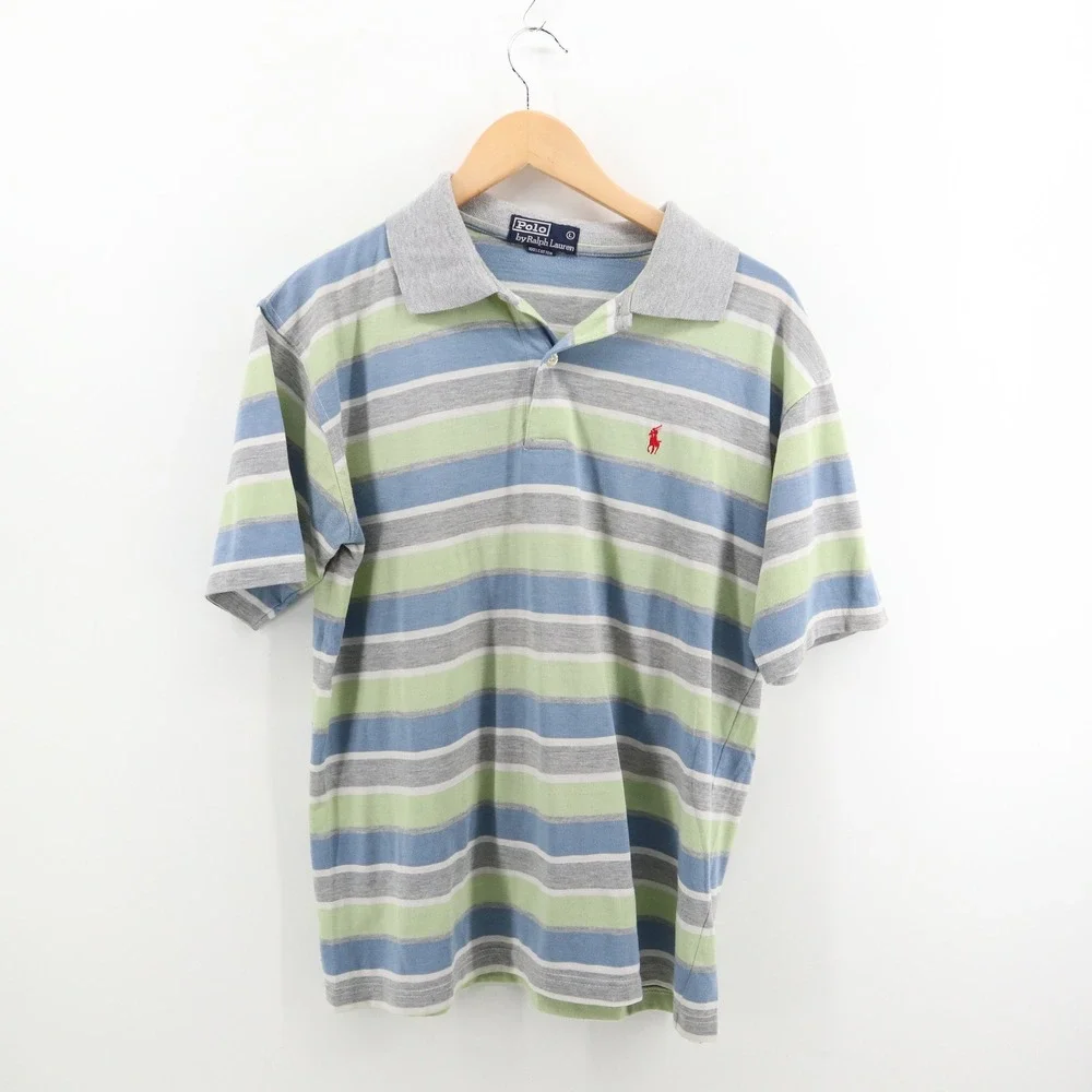 Polo Ralph Lauren Shirt Mens L Striped 90s Vintage Pony Logo Good